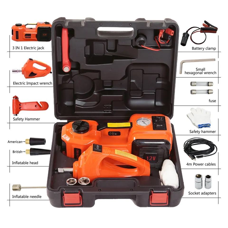 12v 5 Ton Outdoor Electric Car Jacks Kit Hydraulic Floor Lift Jack With Air Pump and Impact Wrench