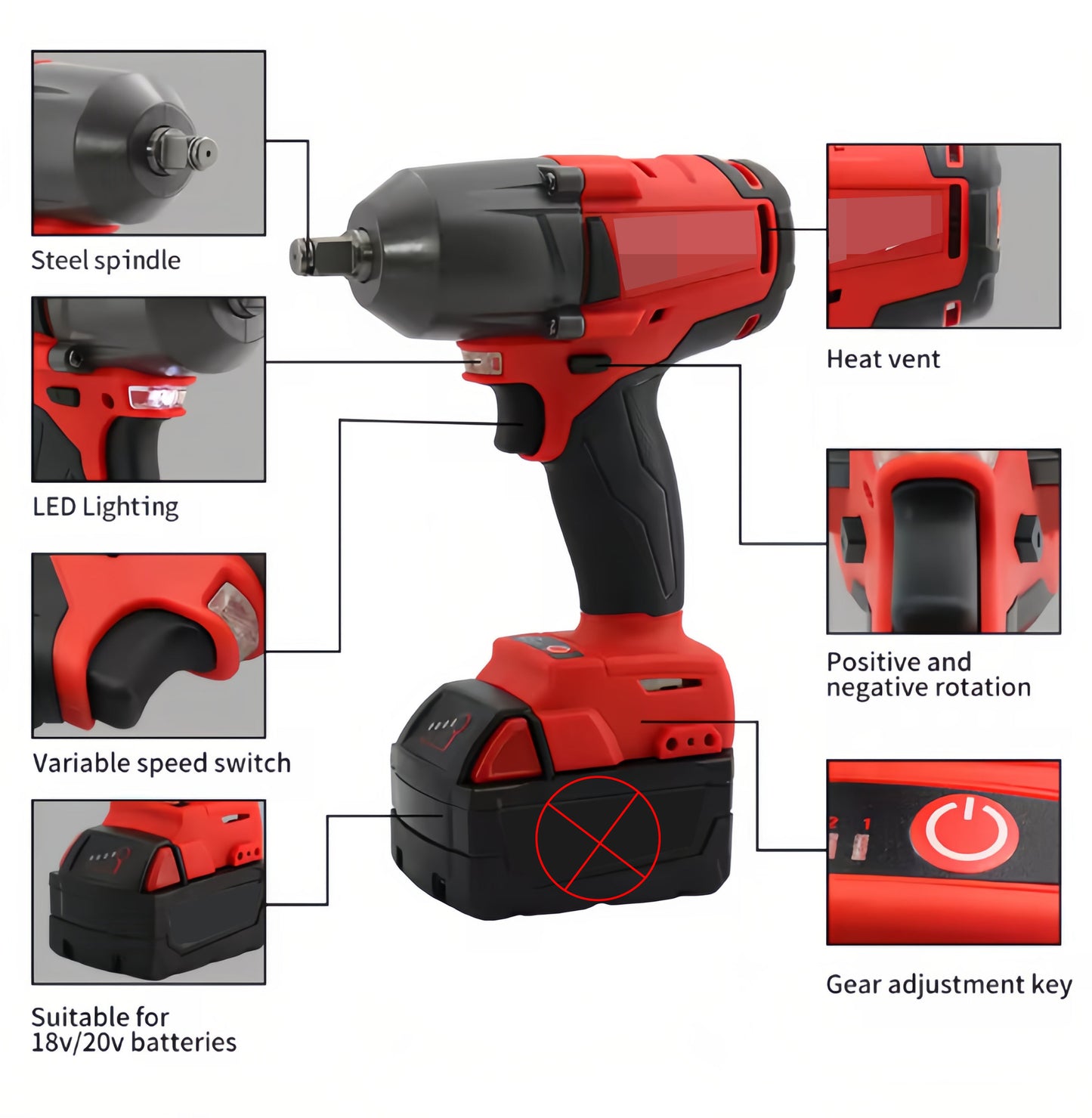 Mili 1/2 Inch 1300NM Household Electric Hardware Tools Multi-purpose Impact Wrench with LED Working Light Electric Waukee Wrench