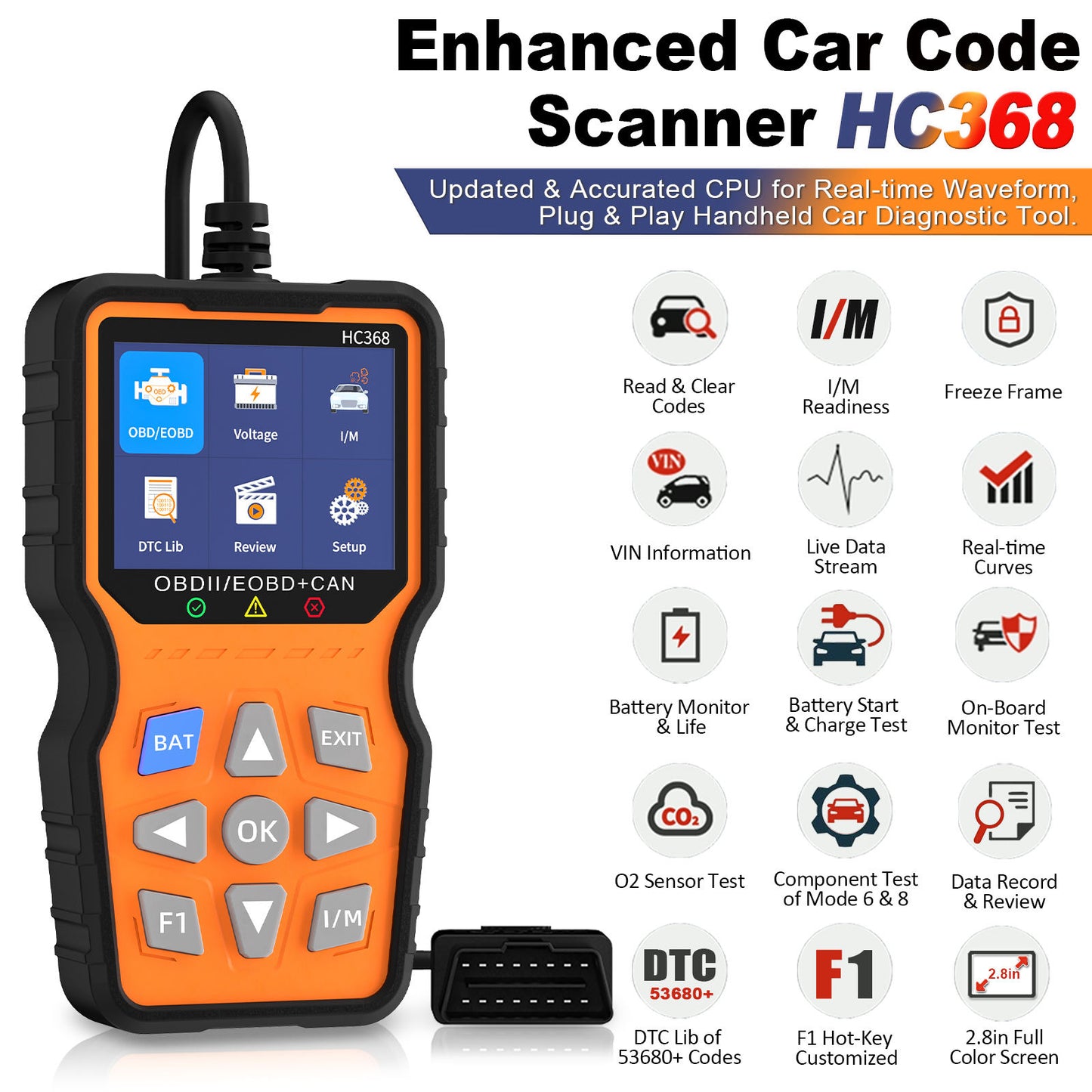 Multi-language OBDII/EOBD Car Scanner HC368 OBD2 Engine Detector Code Reading Fault Analyzer Automotive Diagnostic Tools