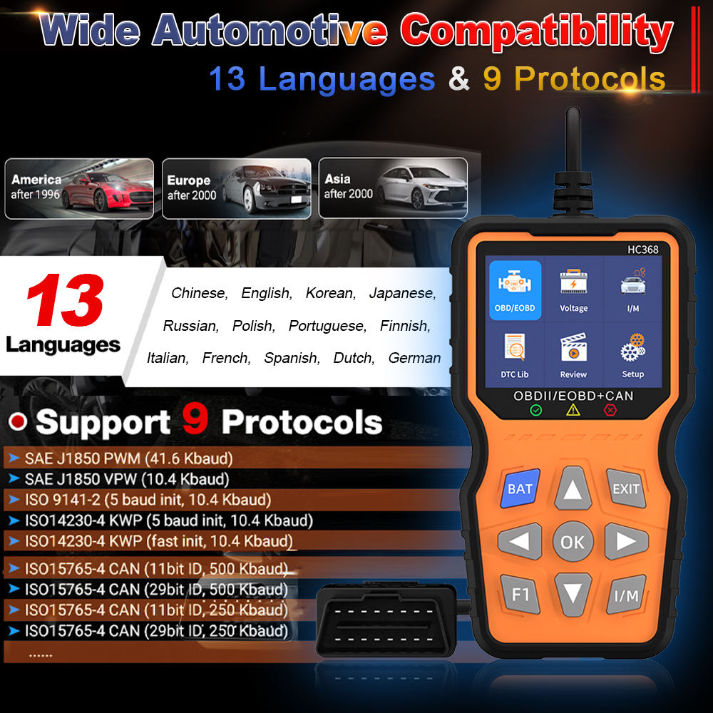 Multi-language OBDII/EOBD Car Scanner HC368 OBD2 Engine Detector Code Reading Fault Analyzer Automotive Diagnostic Tools